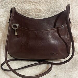 Fossil Vintage 1954 Series Dark Brown Leather Small Crossbody Bag w/ Key #75082